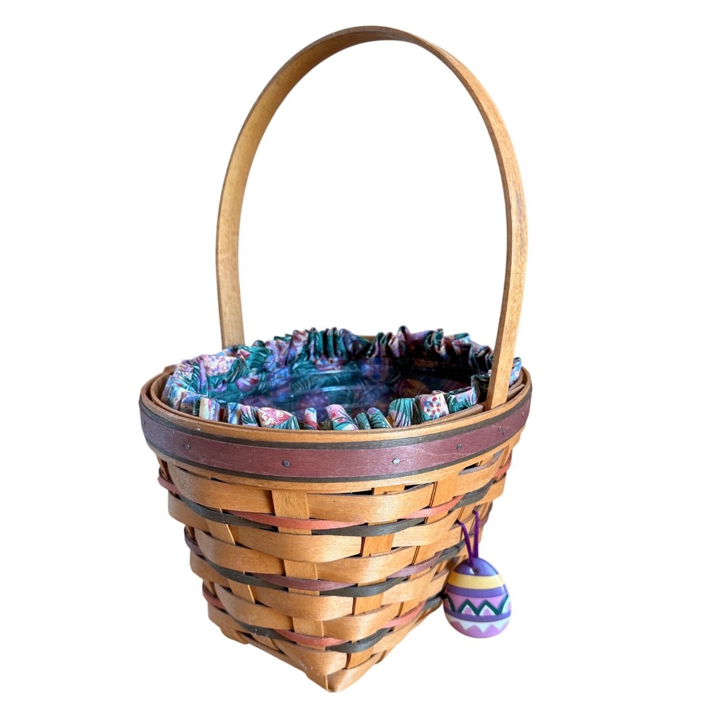 Longaberger Woven Easter Basket with Fabric Liner and Decorative Egg 1996